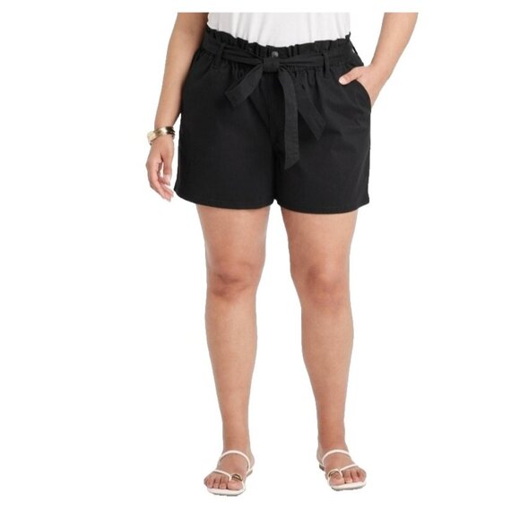 Ava & Viv Pants - Ava & Viv Black High Rise Elastic Waist & Fabric Belt Shorts - Women's 2X 20/22